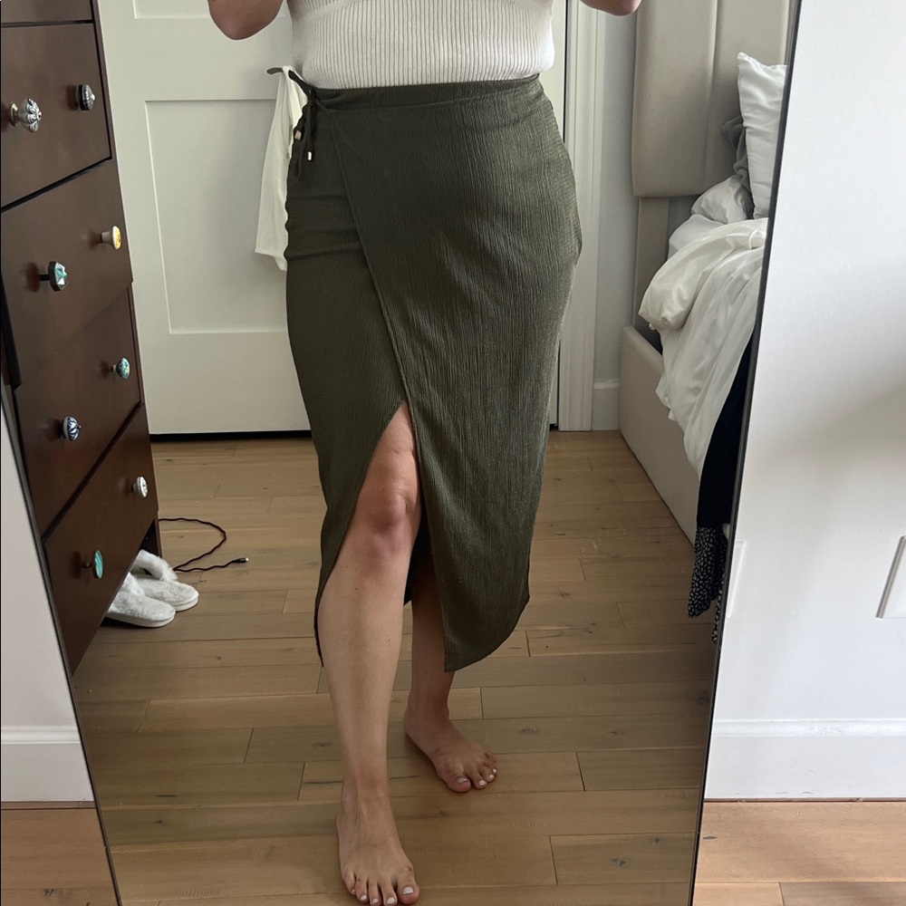 H&M Olive Green Midi Wrap Skirt